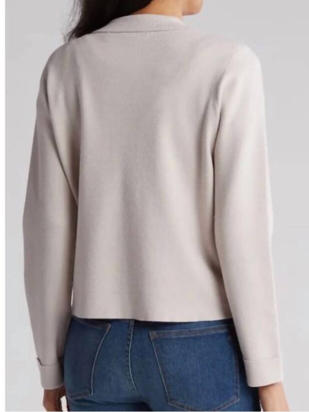 NWT T Tahari Collar Button Front Crop Sweater Jacket Cardigan Tranquil Taupe XS - Picture 2 of 8